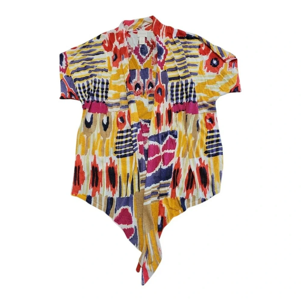 NWOT Chico's Western Multicolor‎ Front Ties Sweater/Cardigan Sz 2 Or Large Boho